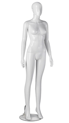 Glossy White Plastic Female Mannequin Removable Egghead