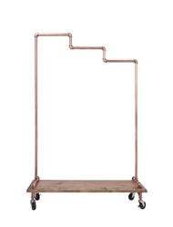Stair Stepper Bar Pipe Clothing Rack in Bronze finish with wheels