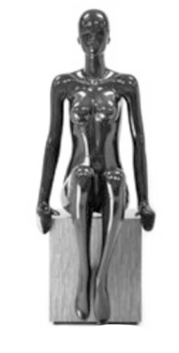 Retro Seated Female Mannequin Matte Black with Abstract Head