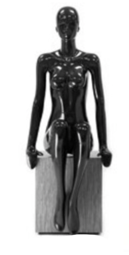 Retro Seated Female Mannequin Glossy Black with Abstract Head