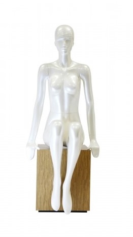 Retro Seated Female Mannequin Pearl White with Abstract Head