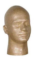 Male Suntanned Styrofoam Display Head measuring 11.5" Tall.  Simple way to show off hats, wigs and any head gear.