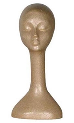 Female Suntanned Styrofoam Display Head measuring 20" Tall. Simple way to show off hats, wigs and any head gear.