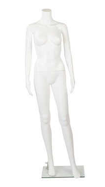Female Mannequin made of Unbreakable Plastic in Glossy White. Very durable and excellent for high-traffic areas or trade shows.