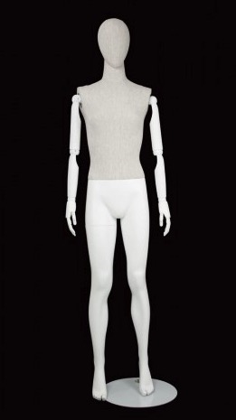 Linen Mixed Fabric Female Mannequin Egghead with Wooden Posable Arms