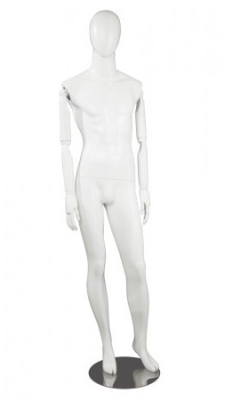 Matte White Male Mannequin with Posable Wood Arms,