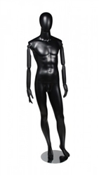 Matte Black Male Mannequin With Posable Wooden Arms