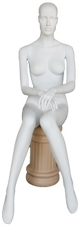 Matte White Female Mannequin Seated with Hands in Lap