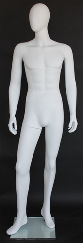 Matte White Male Egghead Mannequin - Right Leg Bent