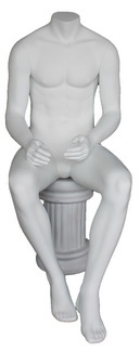 Matte White Male Headless Mannequin Sitting - Straight Forward