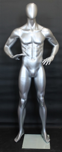 Lean Muscular Metallic Silver Male Egghead Mannequin
