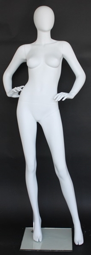 5'10" Matte White Female Egghead Mannequin - Hands on Hips