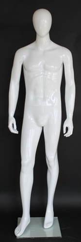 6' 2" Glossy White Egghead Male Mannequin - Leg Out