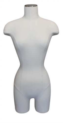 Female 3/4 Dress Form Linen Covered with Chrome rolling base