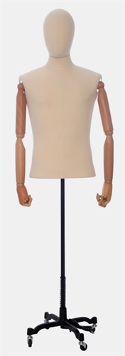 Male Dress Form with Wooden Adjustable Arms - Base with Wheels