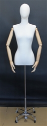 Female Dress Form with Wooden Adjustable Arms - Base with Wheels