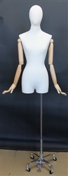 Female Dress Form with Wooden Adjustable Arms - Black Base with Wheels
