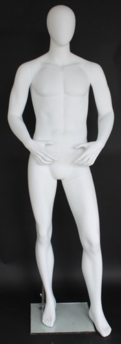 6' 3" Matte White Egghead Male Mannequin - Arms in Front