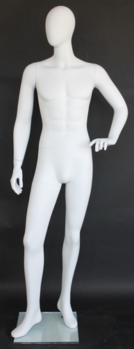 Matte White Male Egghead Mannequin Left Hand on Hip