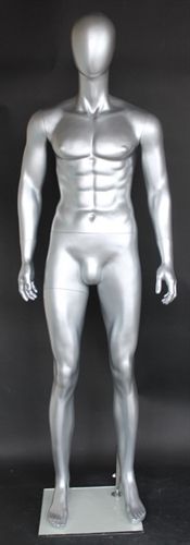 Lean Muscular Metallic Silver Male Egghead Mannequin