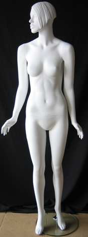 Matte White Female Mannequin with Molded Hair and Realistic Facial Features