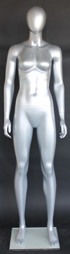 Metallic Silver Female Egghead Mannequin - Wide Stance