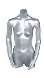 Metallic Silver Female Torso Display with Arms - Glossy Fiberglass