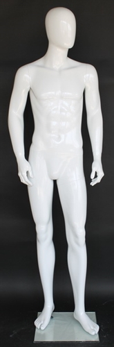 Glossy White Male Egghead Mannequin - Left Arm Bent