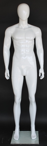 Glossy White Male Egghead Mannequin - Straight on Pose