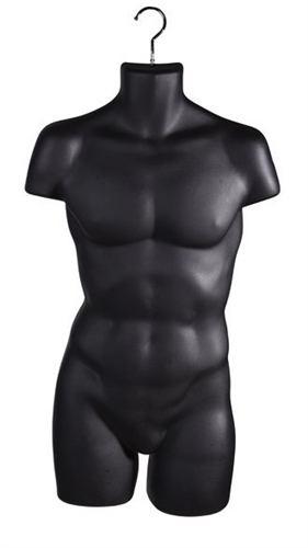 Matte Black Thick Injection Plastic Male 3/4 Torso Form