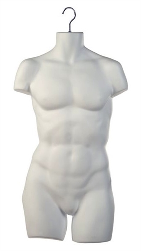 Matte White Thick Injection Plastic Male 3/4 Torso Form