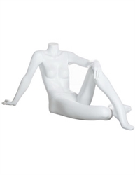 Matte White Female Headless Mannequin Sitting Hand on Ground