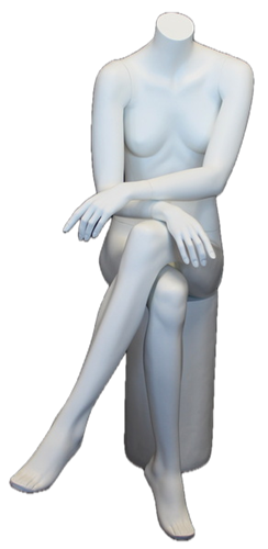 Matte White Female Headless Mannequin Sitting Hands On Lap