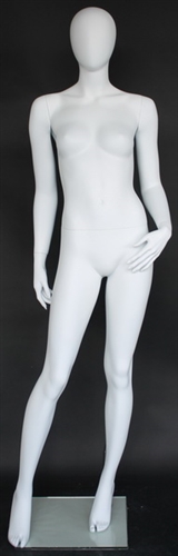 Matte White Female Egghead Mannequin Open Hand on Hip