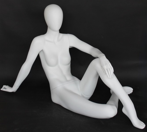 Matte White Female Egghead Mannequin Sitting on the Ground