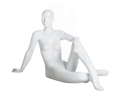 Matte White Female Realistic Mannequin Sitting - Hand on Knee