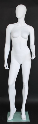 Matte White Contemporary Egg Face Female Mannequin - Right Leg Out
