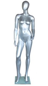 Metallic Silver Contemporary Egg Face Female Mannequin - Right Leg Out