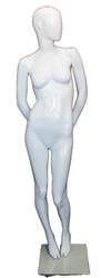 Glossy White Female Egghead with Ears Mannequin Hands Behind Back