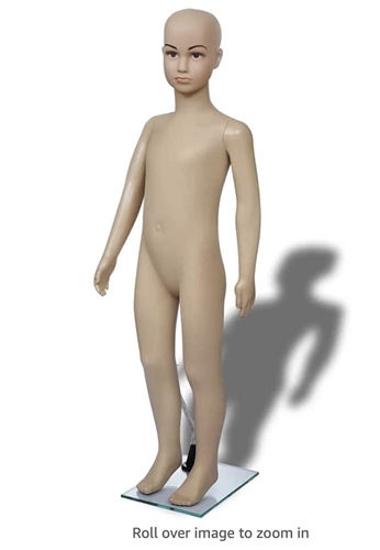 Unbreakable Child Mannequin in Tan with Realistic Facial Features.