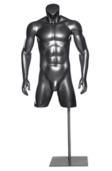 Premium 3/4 Male Athletic Torso Form Headless - Metallic Grey
