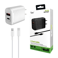 PD Quick Charger 2 IN 1 Wall Charger 20W Wall Charger For Apple Lightning iPhone 12/13 White