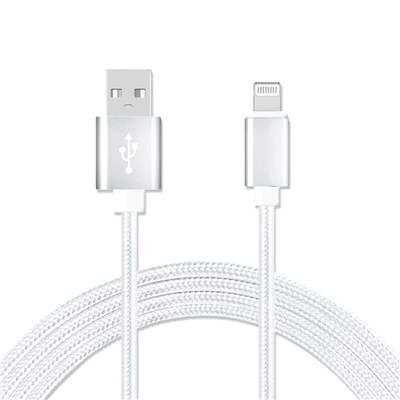 DC03-iPhone  iPhone ( 6 ft ) Braided Nylon Date Sync Charging Cable White