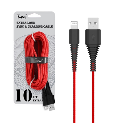 For iPhone Braided Nylon Cable 10 ft Red