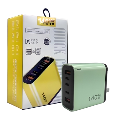 140W PD Quick Charge Adapter;  FAST CHARGER; TRAVAL CHARGER; USB-C ADAPTOR; USB-C + UAB-A ADAPTOR