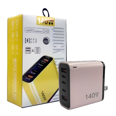 140W PD Quick Charge Adapter;  FAST CHARGER; TRAVAL CHARGER; USB-C ADAPTOR; USB-C + UAB-A ADAPTOR