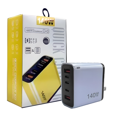 140W PD Quick Charge Adapter;  FAST CHARGER; TRAVAL CHARGER; USB-C ADAPTOR; USB-C + UAB-A ADAPTOR