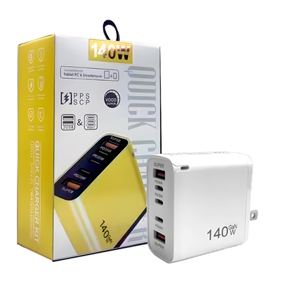 140W PD Quick Charge Adapter;  FAST CHARGER; TRAVAL CHARGER; USB-C ADAPTOR; USB-C + UAB-A ADAPTOR