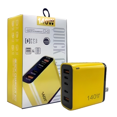 140W PD Quick Charge Adapter;  FAST CHARGER; TRAVAL CHARGER; USB-C ADAPTOR; USB-C + UAB-A ADAPTOR