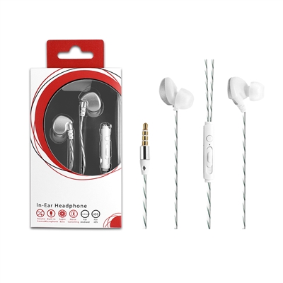 HF03-Silver 3.5mm Deluxe Stereo Earbuds Headsfree Integrated Volume Control